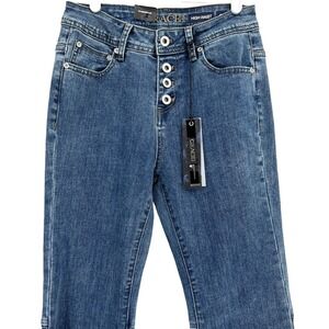NWT GRACE in LA Women's Flare Leg Buttons High Rise Blue Denim Jeans Size 25
